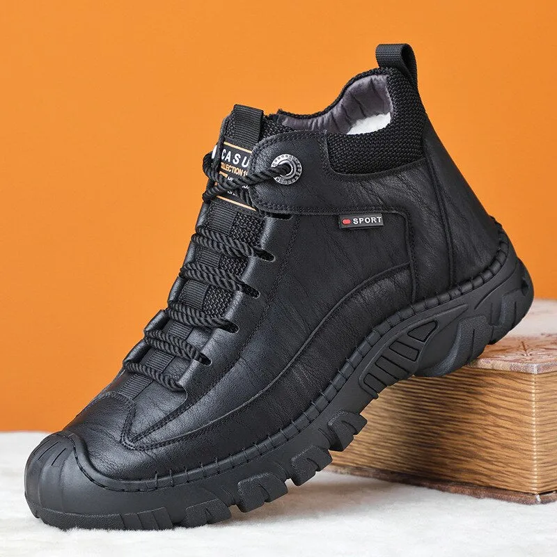 2021 Winter New Genuine Leather Men's Boots Natural Fur Warm Ankle Boots Working Men Footwear Waterproof Snow Boots