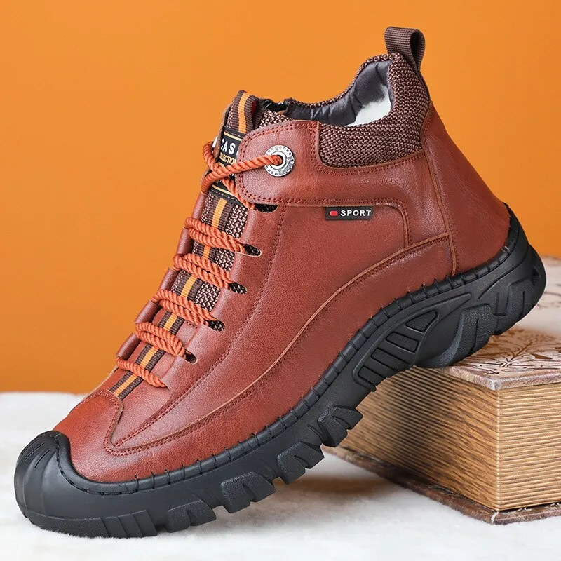 2021 Winter New Genuine Leather Men's Boots Natural Fur Warm Ankle Boots Working Men Footwear Waterproof Snow Boots