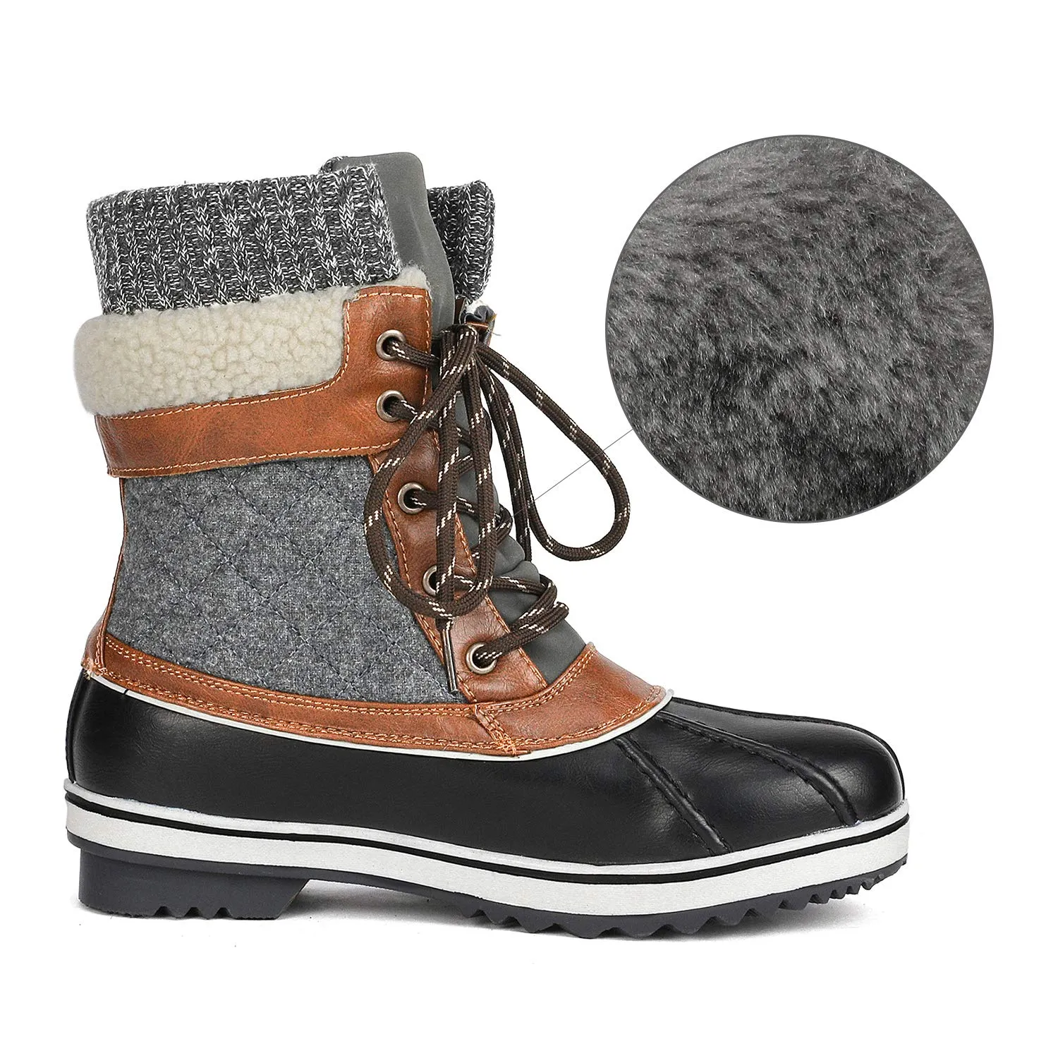 DREAM PAIRS Women's Monte_01 Black Grey Mid Calf Waterproof Winter Snow Boots Size 10 M US