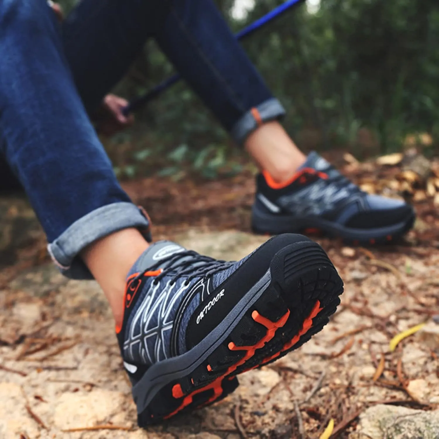 Mens Walking Shoes Lightweight Non-Slip ​Hiking Shoes Breathable Lace Up Trainers for Trekking Gym Runnin