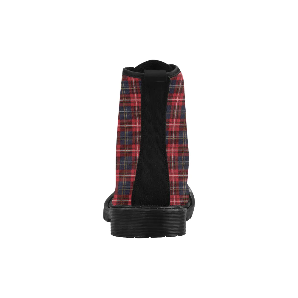 Red Buffalo Plaid Women's Boots, Tartan Black Check Lumberjack Vegan Canvas Lace Up Shoes Print Army Ankle Combat Winter Casual Custom Gift