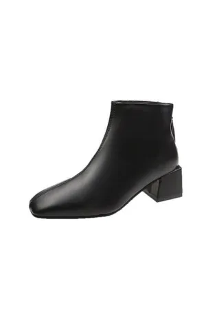Square-toe Zip-up Ankle Boots